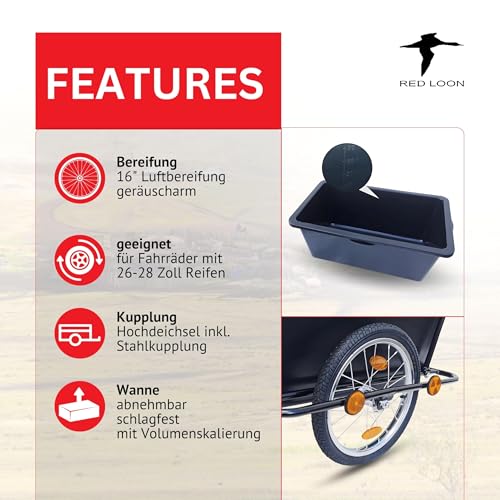 2in1 Fahrradanhänger Lastenanhänger Transportwagen Handwagen - Red Loon Transportanhänger BAC409 - abnehmbare 90 Liter Wanne - max. 80kg - Anhänger für 26-28' Fahrräder - Bollerwagen Handkarren