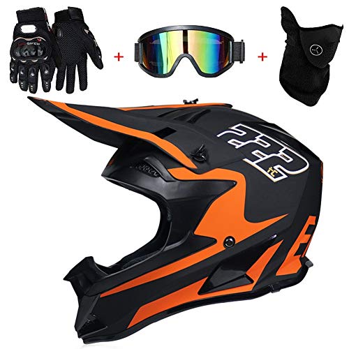 AMITD Motocross Casco Hombre (4 Pcs) - Negro y Naranja - Casco...