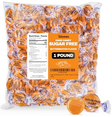 Sugar Free Butterscotch Hard Candy Bulk Bag Holiday Candies - 1 Pound Approx. 75 Individually Wrapped Butter Scotch Flavored Sugar Free Candy For Treats & Snacks - Taboom Candy