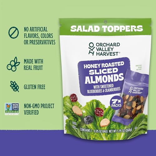 Image of Orchard Valley Harvest Salad Toppers Honey Roasted Sliced Almonds With Sweetened Blueberries & Cranberries Multipack, Gluten Free, Made With Real Fruit, No Artificial Colors, 0.85 oz (Pack of 28)