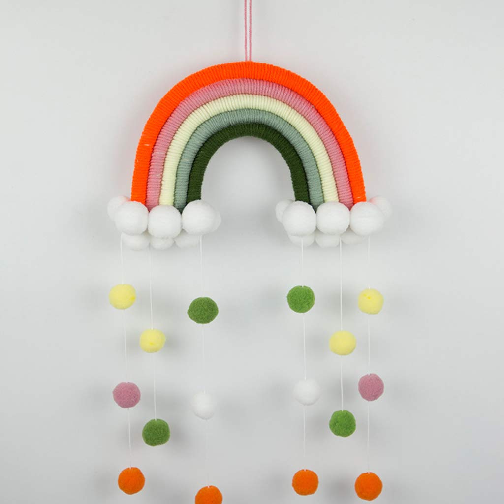AIYONG Arazzo da parete in tessuto arcobaleno per dormitorio per bambini, decorazione per feste, decorare il ciondolo arcobaleno intrecciato a mano in