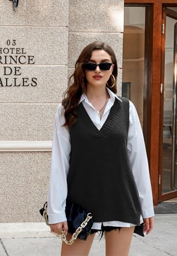 Zeagoo Sweater Vest Women Sleeveless V Neck Oversized Pullover Knitted Tops 2025 Fall Outfits3