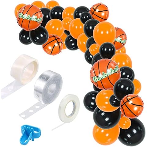TONIFUL 110 Pieces Basketball Theme Balloon Garland Arch Kit Balloons Garland Theme Decorations Black Orange Balloons For Basketball Sports Theme Party Baby Shower Birthday Party Supplies Cover