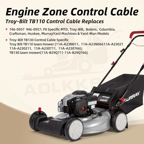 Image of 176556 Engine Zone Control Cable for Craftsman Husqvarna Murray Troy-bilt 21'' 22 Lawn Mowers Throttle Controls Stop Cable Parts Replacement 532176556 162778