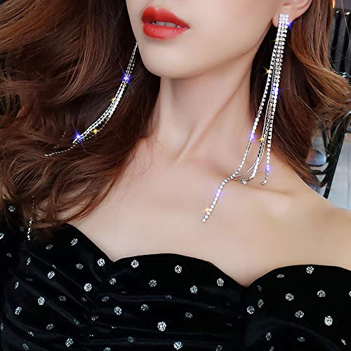 Missgrace Women Dangle Shiny Large Long Tassel Rhinestones Chain Earrings Trendy Unique Full Rhinestones Shiny Bar Disco Earrings Set Jewelry For Women (Style 4) #TOP1