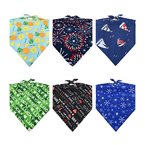 REXESP Pet Bandanas 6 Pics Package, Ideal Combo of Dog Bandana, Dog Costume, Dog Scarf, Dog Accessories & Cat Bandana for Any Size Dogs, Cats & Pets in Xmas, Valentines, National Days & Any Occasions!