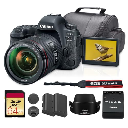 Canon EOS 6D Mark II DSLR Camera with 24-105mm f/4L II Lens Bundle | 26.2MP Full-Frame Sensor, Dual Pixel CMOS AF & Vari-Angle LCD | for Travel & Everyday Photography (1897C009) + 64GB Card + More