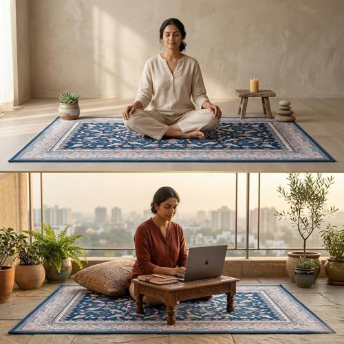 Image of Dream Weaverz Anti Slip Rectangular Carpet for Living Room & Hall | Silk | Flat Woven Soft Washable Floor Mat for Home, Bedroom Floor & Kitchen | Durable Anti Skid Rug for Daily Use (3 X 5) feet