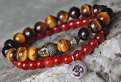 Prosperity / Abundance Set of two Carnelian, Tiger's Eye Gemstone Mala Bracelet,Money Bracelet mala bracelet,buddha bracelet,reiki gemstone bracelet,yoga bracelet