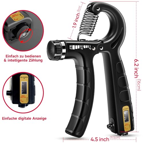 FitBeast Handtrainer Trainingsset (5-teilig), 2 Unterarmgriff Einstellbare Widerstand Handgreifer, Fingerdehner, Griffball & Stressabbau-Griffball für Athleten