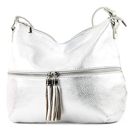 modamoda de - ital.Borsa in pelle borsa donna borsa a tracolla borsa a tracolla in pelle T159, Colore:argento