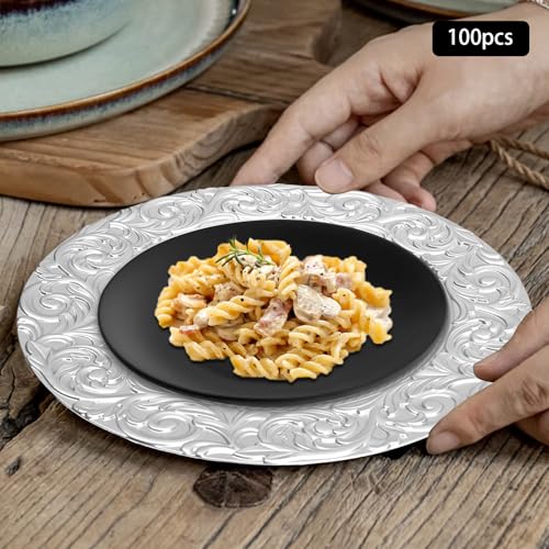 100 Platos Decorativos Plata 13 Pulgadas PP Plástico miniatura 2