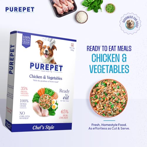 Image of Purepet Fresh Dog Food 300g | Chicken & Vegetables for Adults & Puppies | High Protein, 65% Real Chicken, 35% Fruits & Veggies | No Preservatives | Ready to Serve | All Breeds | Single Meal Pack