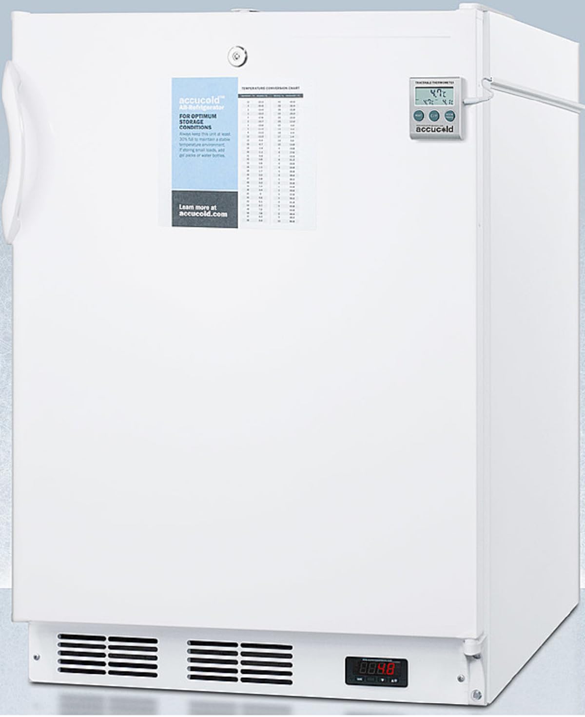 Accucold FF7LWPLUS2ADA 24-Inch Wide All-Refrigerator - White; ADA Compliant; NIST Calibrated Temperature Display; Commercially Approved; RHD (Right-Hand Door Swing); CARB Compliant on Fridge.com