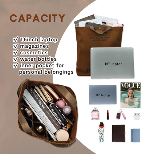 Image of Large Canvas Tote Bag for Women inside out Bag Crossbody Shoulder Bag with Adjustable Strap for Work Travel Shopping