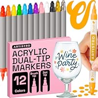Artistro 12 Acrylfarbenmarker für Stoff, Steine, Papier, Holz, Leinwand, Glas, Heimwerken – Sicher für Kinder, Acrylfarbenstifte mit Doppelspitze (Doppelspitze Punkt + Pinsel, 12)