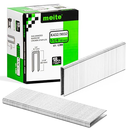 meite 18 Gauge 1/4-Inch Narrow Crown Staples, 1-1/4-Inch Length Heavy Duty Galvanized Upholstery Staples for Electric or Pneumatic Narrow Crown Stapler Guns (8 Boxes)