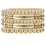 BEAMARKER 5Pcs Gold Layered Beaded Bracelets Set for Women Dainty Trendy Stretch Elastic Round Ball Beads Bangles Chain Tube Bangle Boho Chunky Stackable Bracelets Jewelry for Gifts