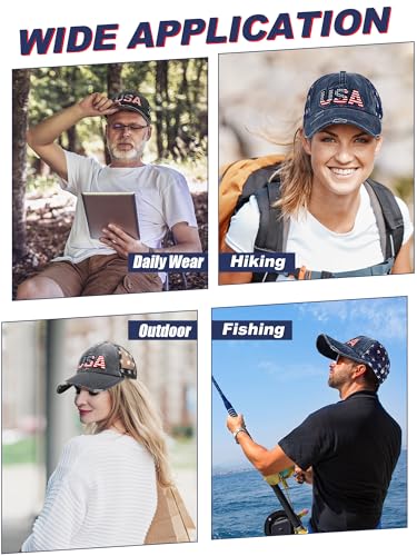 Image of 4 Pcs American Flag Hat USA Patriotic Baseball Caps Star Mesh Trucker Dad Hats Mesh Ball Wome Cap 4th of July Hat for Man