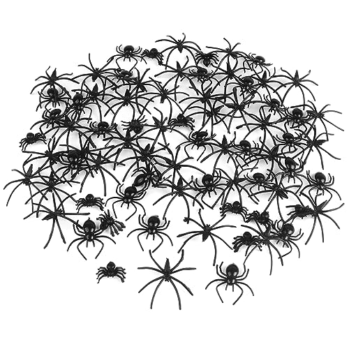 YIYA 200 Halloween Arañas Realistas, 3 Tamaños de Arañas de Plástico Pequeñas Mini Araña de Plástico para Decoración de Halloween Casa Embrujada