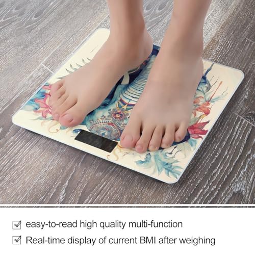 Báscula digital de baño con diseño elefante y plumas de pavo real miniatura 5