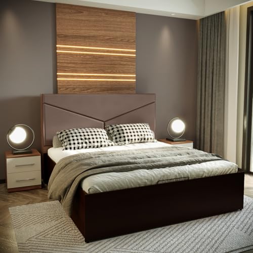Image of Interio by Godrej Bed, Glory Morf Queen Size Engineered Wood Bed with No Storage, 1-Year Warranty, Brown, Cinnamon