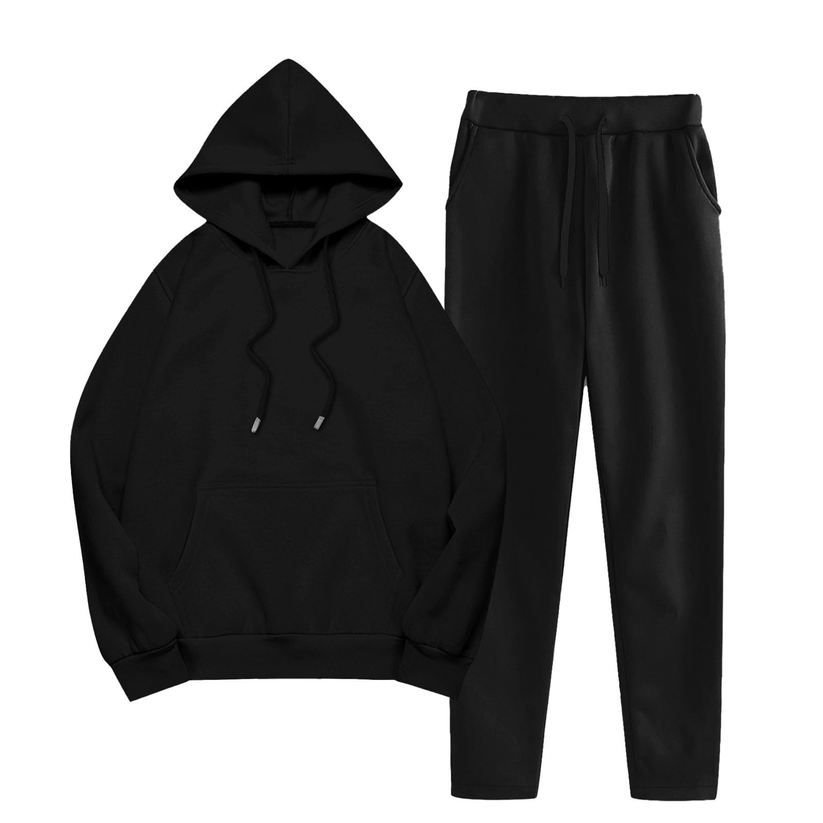 Set da 2 pezzi per donna – Tuta da ginnastica da donna, taglie grandi, casual, per l'inverno, per il jogging, per il tempo libero, con tasche, felpa con cappuccio, per l'autunno