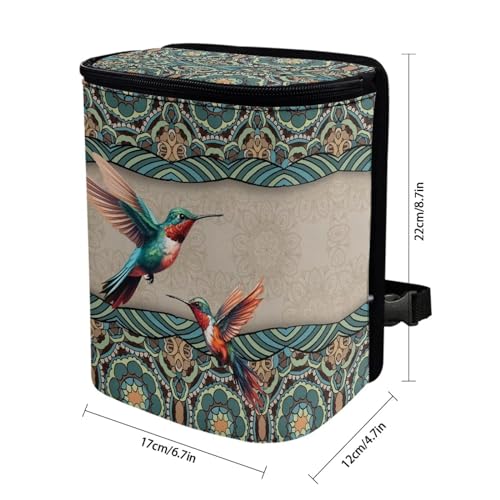 Image of Talayituse Boho Mandala Hummingbird Print Car Trash Can, Portable Auto Garbage Bin Multifunctional Vehicle Interior Accessories with Adjustable Straps Universal Fit Truck SUV Sedan