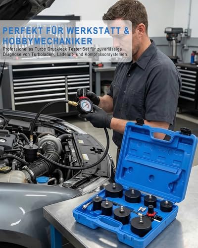 Lifegogo 9tlg Turbolader Ladeluft System Adapter Satz: Turbo Boost Lecktester Boost-Lecktest-Kit mit Manometer für Ansaug und Ladeluftsystem PKW Transporter für Kfz Werkstatt und Mechaniker