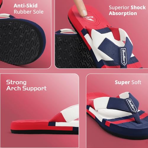 Image of Duosoft Men's Flip Flops, Navy Blue & Beige, Anti-Skid Rubber Sole, Superior Shock Absorption, Strong Arch Support, Super Soft