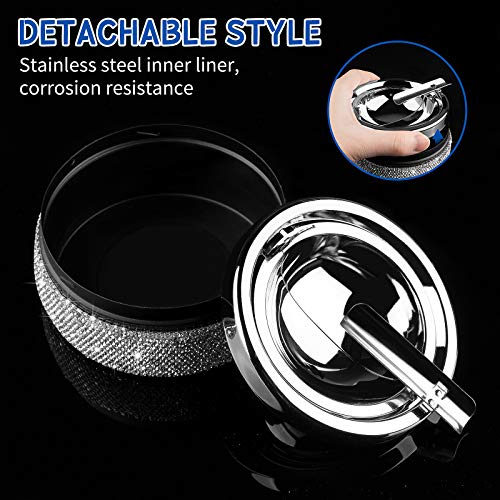 Ashtray,Stainless Steel Ashtray With Lid Bling Crystal Diamonds,Cigarette Ashtray For Indoor Or Outdoor Use,Ash Holder For Smokers,Desktop Smoking Ash Tray For Home Office,Circular - Silver #TOP6