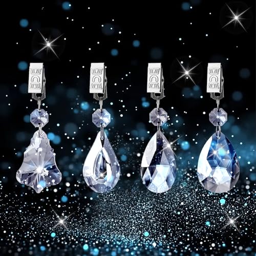 24 Pack Tablecloth Weights, Crystal Table Cover Pendant with Metal Clip Clamps, Glass Heavy Teardrop Prisms Table Cloth Hangers for Decoration, Outdoor Picnic, Family Dinner Party