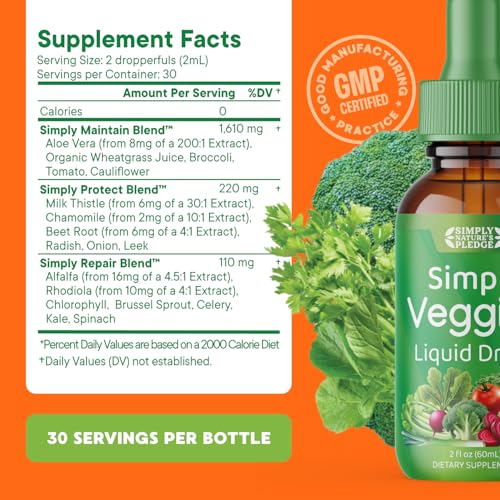 Image of Simply Nature's Pledge - Fruit and Vegetable Supplements - Liquid Drops - Made with Whole Food Superfoods, Packed Vitamins & Minerals - Soy Free - Made in The USA