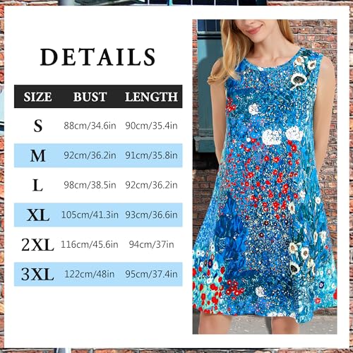 Image of Scotamalone Summer Dresses for Women Casual Beach Travel Vacation Floral Tshirt Sundress Tank Dress Sleeveless with Pockets