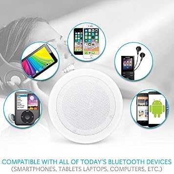Pyle Pair 8 Bluetooth Flush Mount In-wall In-ceiling 2-Way Universal Home Speaker System Spring Loaded Quick Connections Polypropylene Cone Polymer Tweeter Stereo Sound 250 Watts (PDICBT852RD)