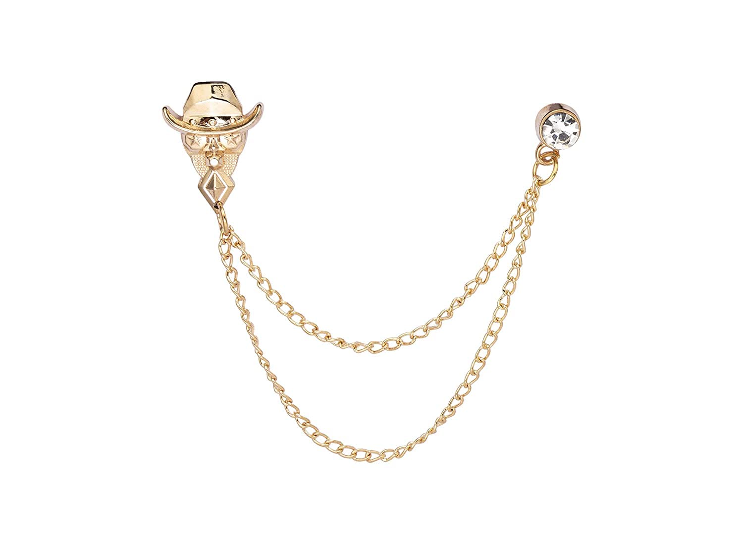 A N KINGPiiN Lapel Pin for Men Gold Skull with Star Eyes and Hat with Hanging Chain Brooch Suit Stud, Shirt Men's Accessories Golden