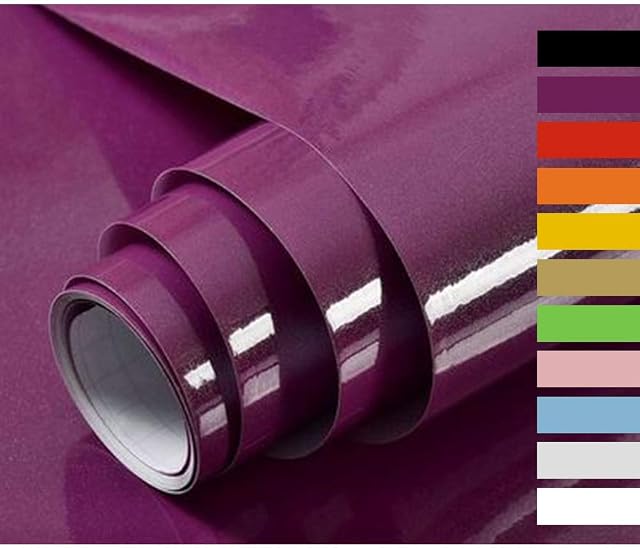 Hode Self Adhesive Wallpaper Purple Furniture Sticker Glossy Glitter Effect Vinyl Film Sticky Back Plastic Roll for Walls Doors Windows Kitchen 40X300cm