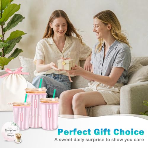 Image of WKIEASON Gifts for Mom Reusable Iced Coffee Sleeve & Ceramic Coaster Set