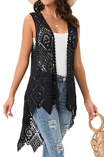 Women's Crochet Lace Vest Boho Sleeveless Kimono...