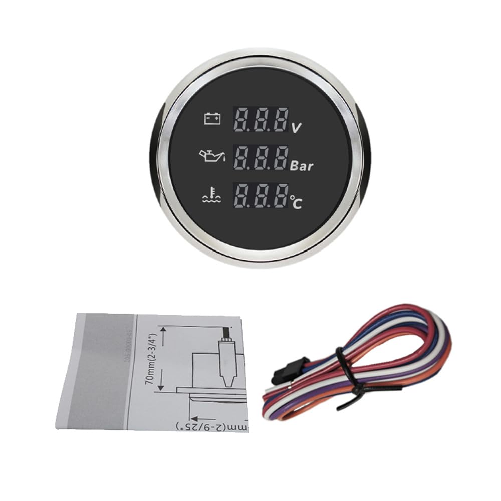 ELING 52 mm Multimètre 12 V 24 V Voltmètre Pression D'huile Thermomètre de Température Eau 3en1 avec Rétroéclairage 8 Couleurs