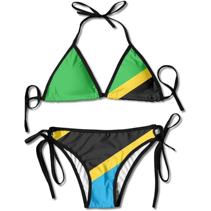 レディース レオパードフラワーブラック タンザニアの国旗セクシーボクシングビキニ女性ホルターネックトップとセット水着ビーチ水泳 Cv6iet5nz1 Boulevardrestaurants Com