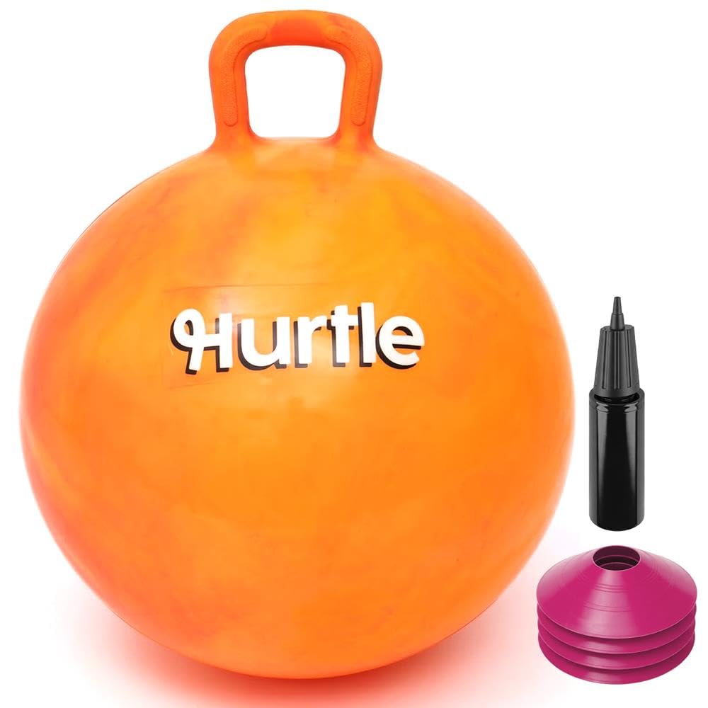 Hurtle Space Hopper 20 Inch Hopper Ball with Sturdy Handle, Pump and Cones for Balance, Coordination and Active Indoor Outdoor Play, Pink Marble