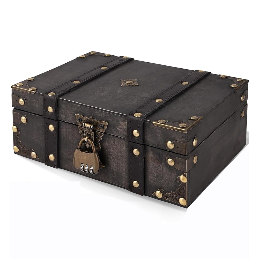 Hndhbfgrt Storage Chest with Lid, Vintage Wooden Treasure Chest with Lock, Children' S Birthday Gift Chest