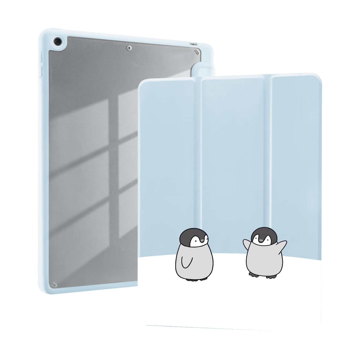 Cartoon-Pinguin-Schutzhülle für iPad A16 11. Generation 2025 11 Zoll / iPad 10. Generation 2022, 27,7 cm (11 Zoll), mit Stifthalter, faltbar, blaues Leder, niedlich, transparent