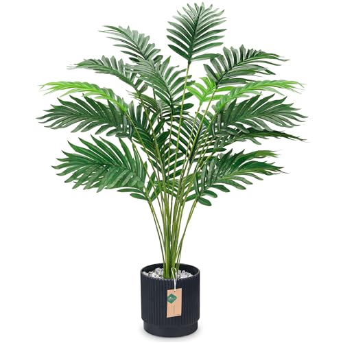 Der Rose 28'' Artificial Palm Tree Large Fake Tropical Faux Plants Indoor and Outdoor for Home Bathroom Porch Outside Patio Decor (Black Pot)