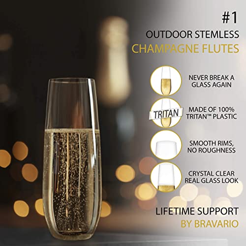 Bravario Unbreakable Glasses Bundle | 4 Whiskey, 4 Champagne | Shatterproof 100% Tritan Plastic | Dishwasher-Safe | Bpa-Free | Awesome For Indoor & Outdoor, Gifts & Holidays #TOP4