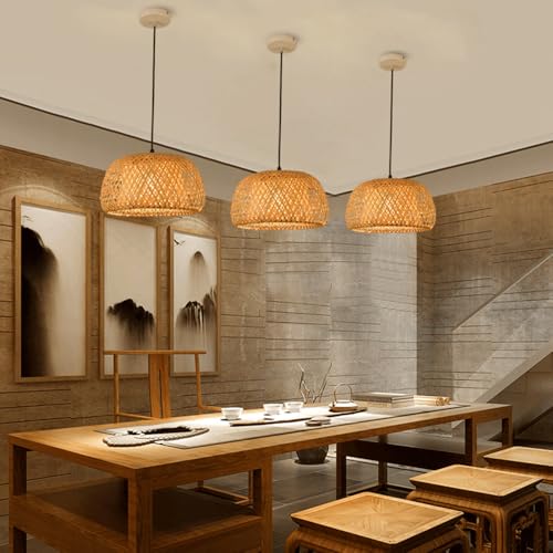 Lámpara de techo de bambú rústica para iluminar y decorar cafeterías 6