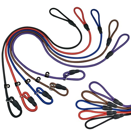 FOVRLZSE Nylon Dog Leash 5-Pack (Red/Black/Blue/Brown/Purple) 4.6FT Training Leash for Small to Medium Dogs 10mm Braided Nylon with TPU Non-Slip Buckle Daily Walking & Puppy Training