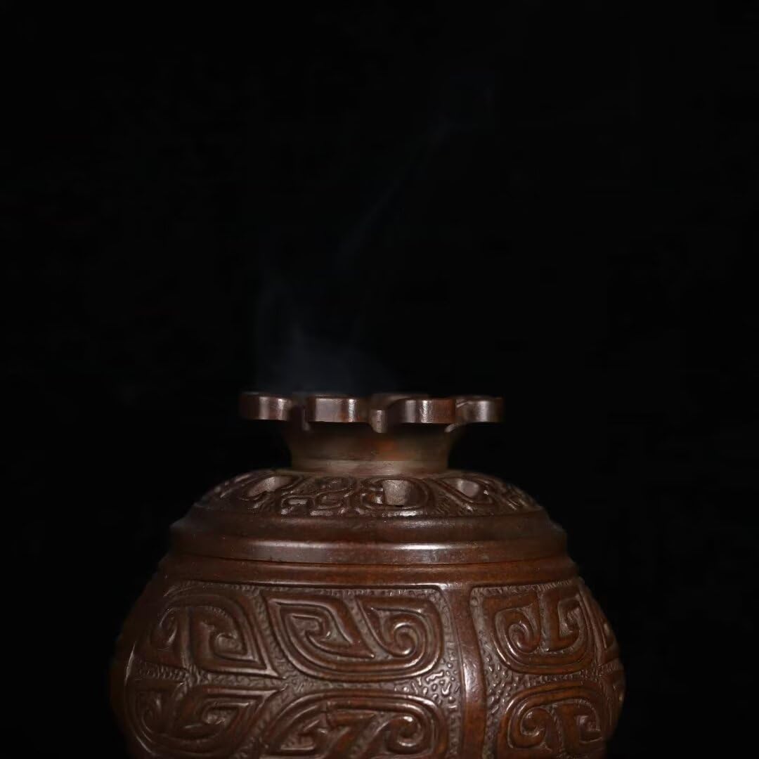 Quemador de Incienso Chino de Cobre Puro, Estilo Chino, para aromaterapia, Horno Hueco Boshan, Quemador de Incienso de Cobre para Oficina y hogar, 8,5 x 8,5 x 18 cm.