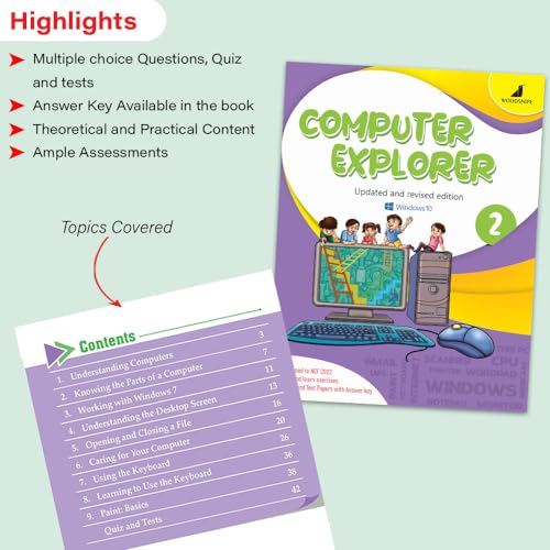 Image of Woodsnipe Beginner Computer Learning Book for Kids Age 5- 7| Windows 10 | Class 1 & 2 | Introduction to Computer, Uses, Parts, Features | Multiple Choice Questions | Quiz & Tests | Answers keys